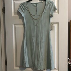NWT light sage green ribbed mini dress w/ detachable necklace size small(3-5)